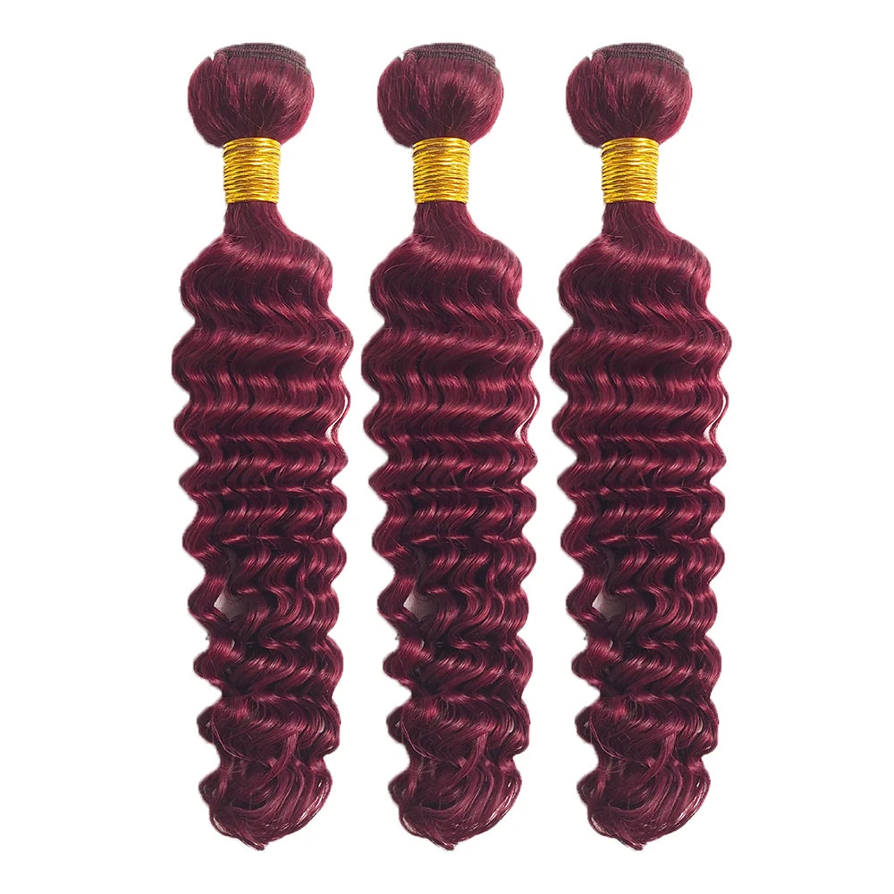 99J Color Burmese Curly Hair Bundles Burgundy 100% Human Hair Bundle Extension Human Hair Weave Tissage  Deep Wave 1/3/4 Bundles