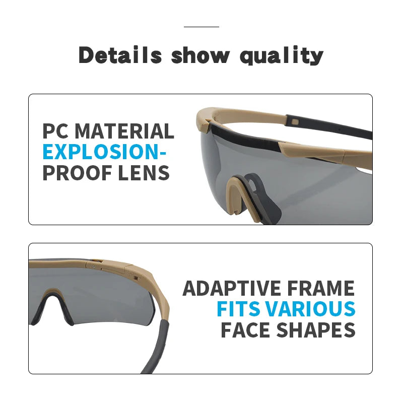 JSJM New Style Tactical Goggles CS Airsoft Windproof Shooting Glasses HD 3 Lens Motocross Motorcycle Mountaineering Safe Glasses