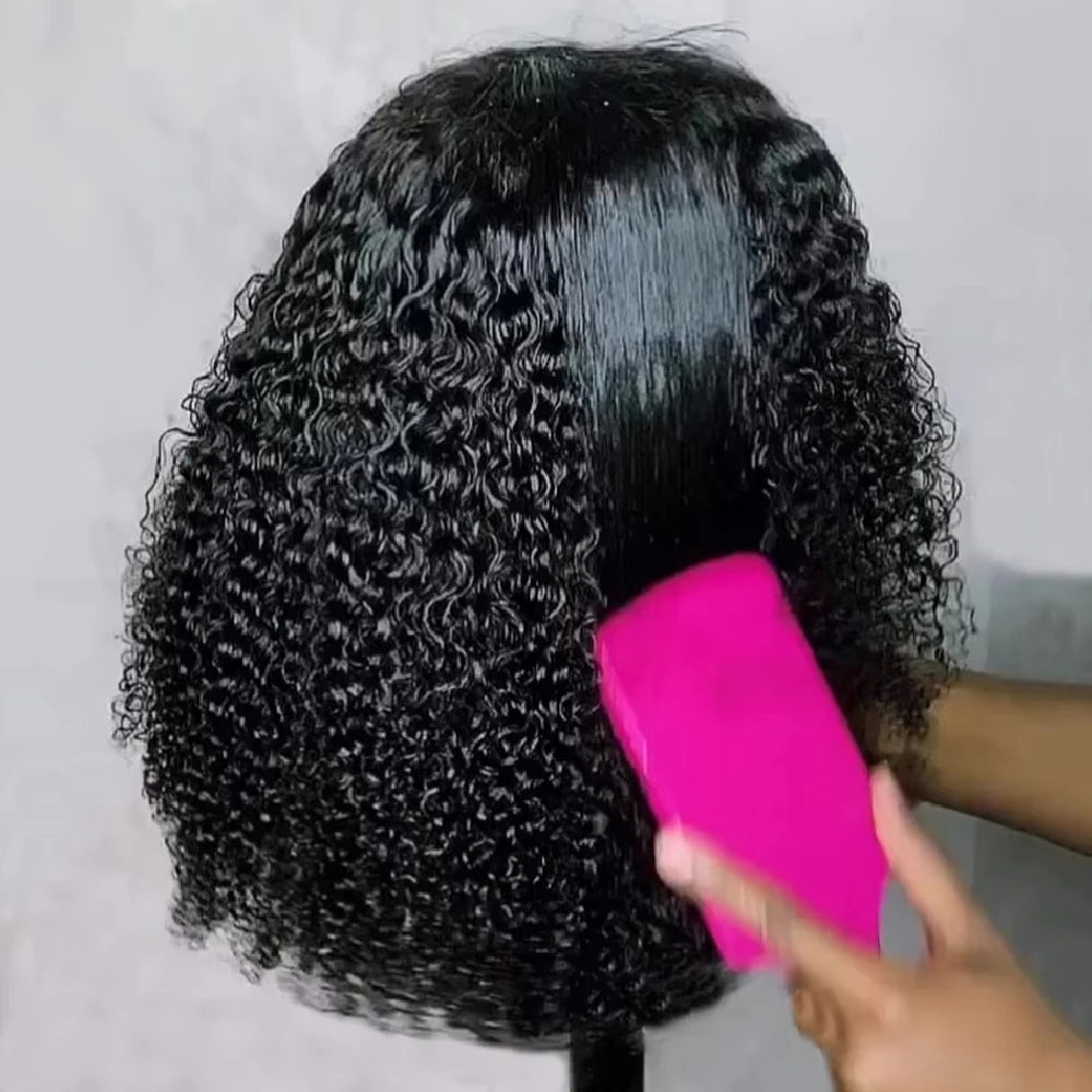 Curly Bob Wig Human Hair Glueless 13x4 Lace Front Wigs 250% Density Mongolian HD Kinky Curly Bob Lace Frontal Wigs Wet and Wavy Main image