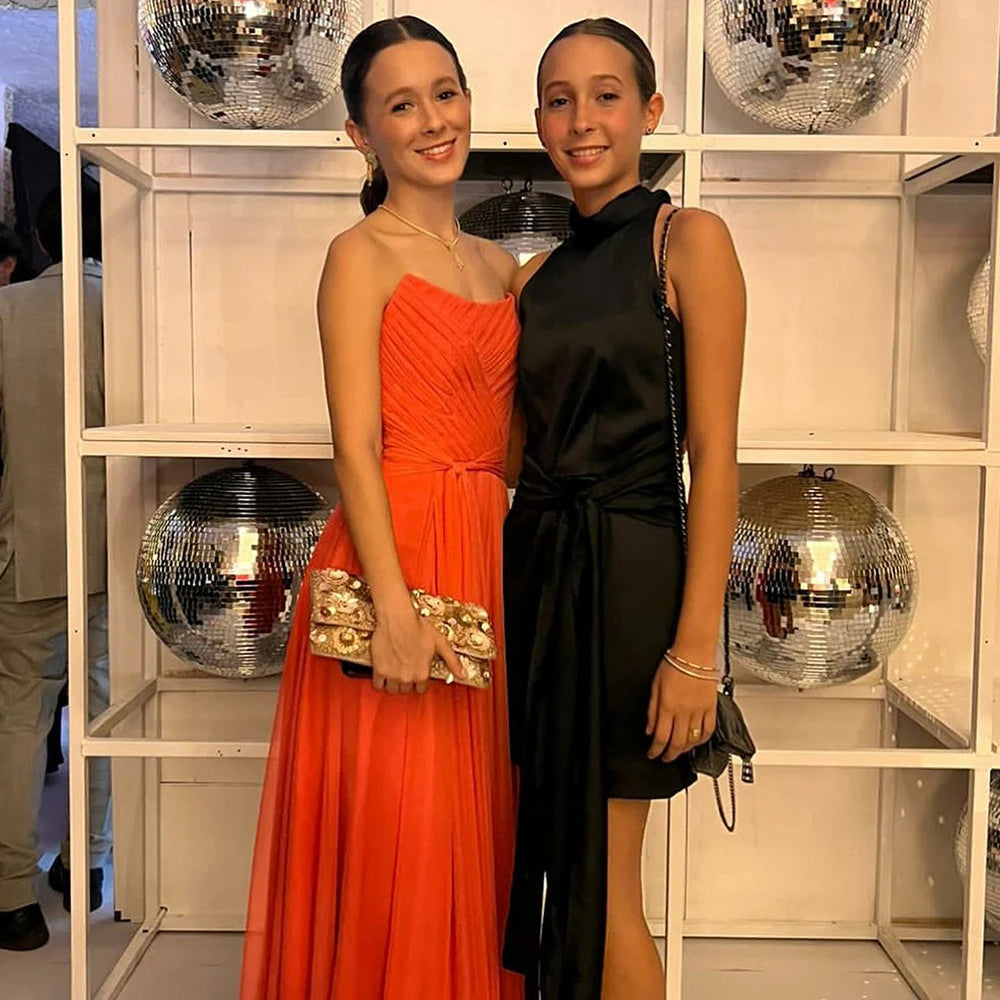 Msikoods Chiffon Orange Prom Dresses 2026 Pleats Strapless Elegant Party Dress Wedding Guest Women's Evening Dresses Customizd
