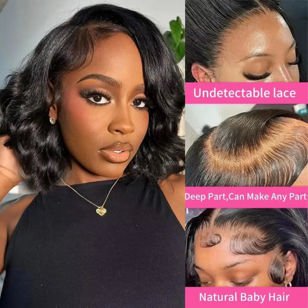 230% Density Body Wave Short Bob Wigs Human Hair 13x4 Transparent Lace Frontal Human Hair Wig 4x4 Lace Closure Bob Wig For Women