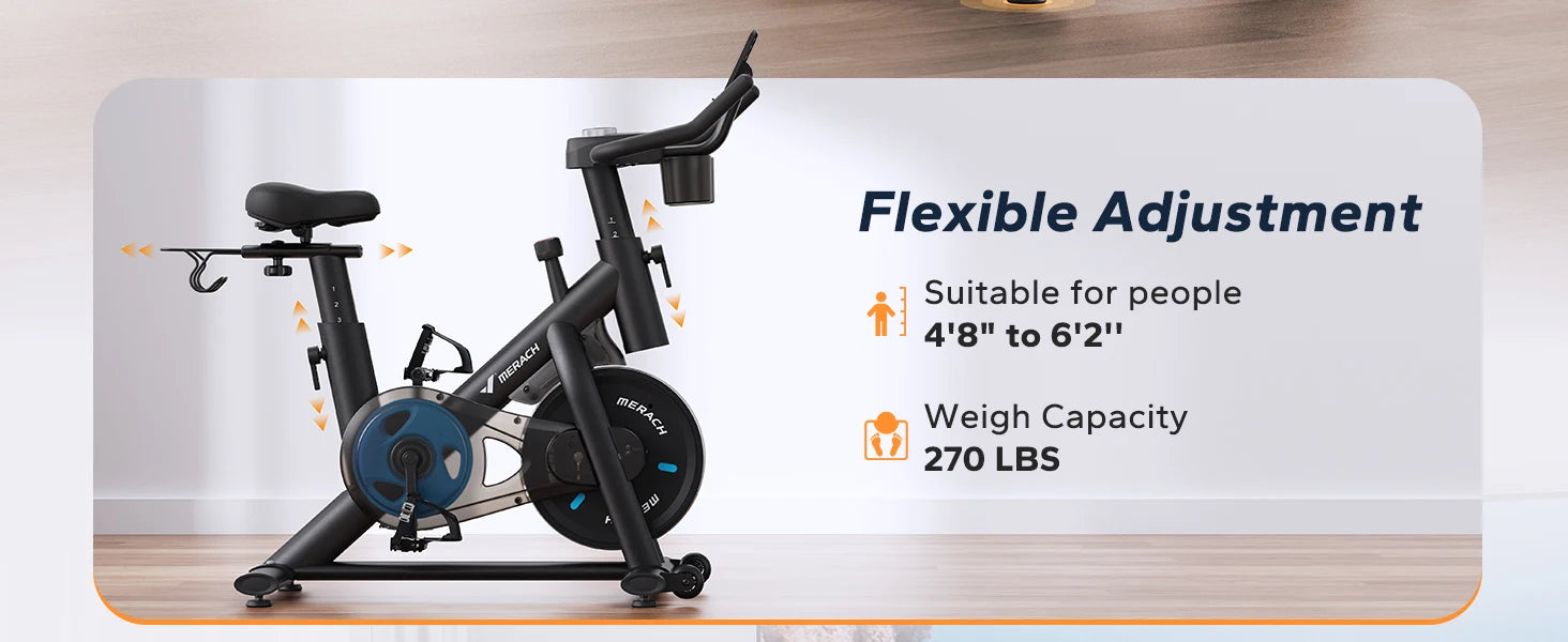 MERACH Exercise Bike Brake Pad/Magnetic Stationary Bike with Exclusive App Low Noise Indoor Cycling Bike with Fitness Courses