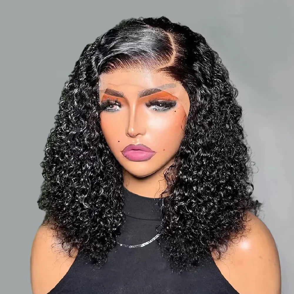 Curly Bob Wig Human Hair Glueless 13x4 Lace Front Wigs 250% Density Mongolian HD Kinky Curly Bob Lace Frontal Wigs Wet and Wavy Secondary image