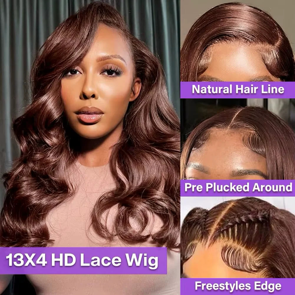 Umi 13x4 HD loose short Bob Wig Transparent Lace Frontal wig 220% Density body wave 100% Human Hair 8-16 Inch chocolate brown #4 Secondary image