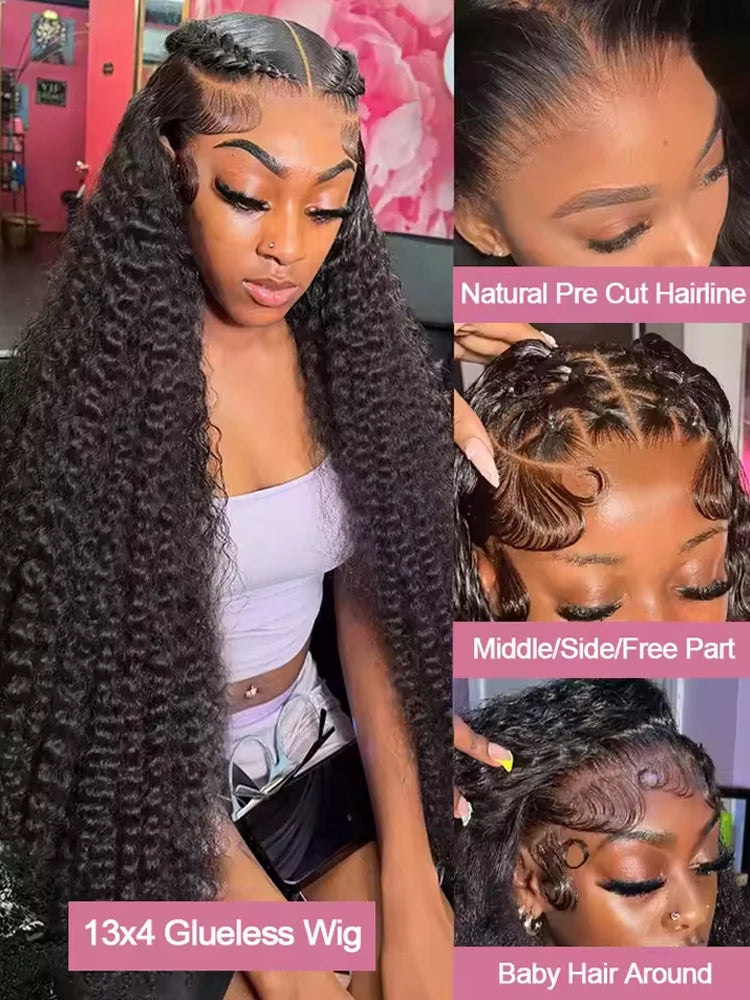 Deep Curly Lace Front Wigs Transparent HD 13x4 Lace Frontal Wigs Deep Wave 100% Real Human Hair Wigs For Women Wet And Wavy