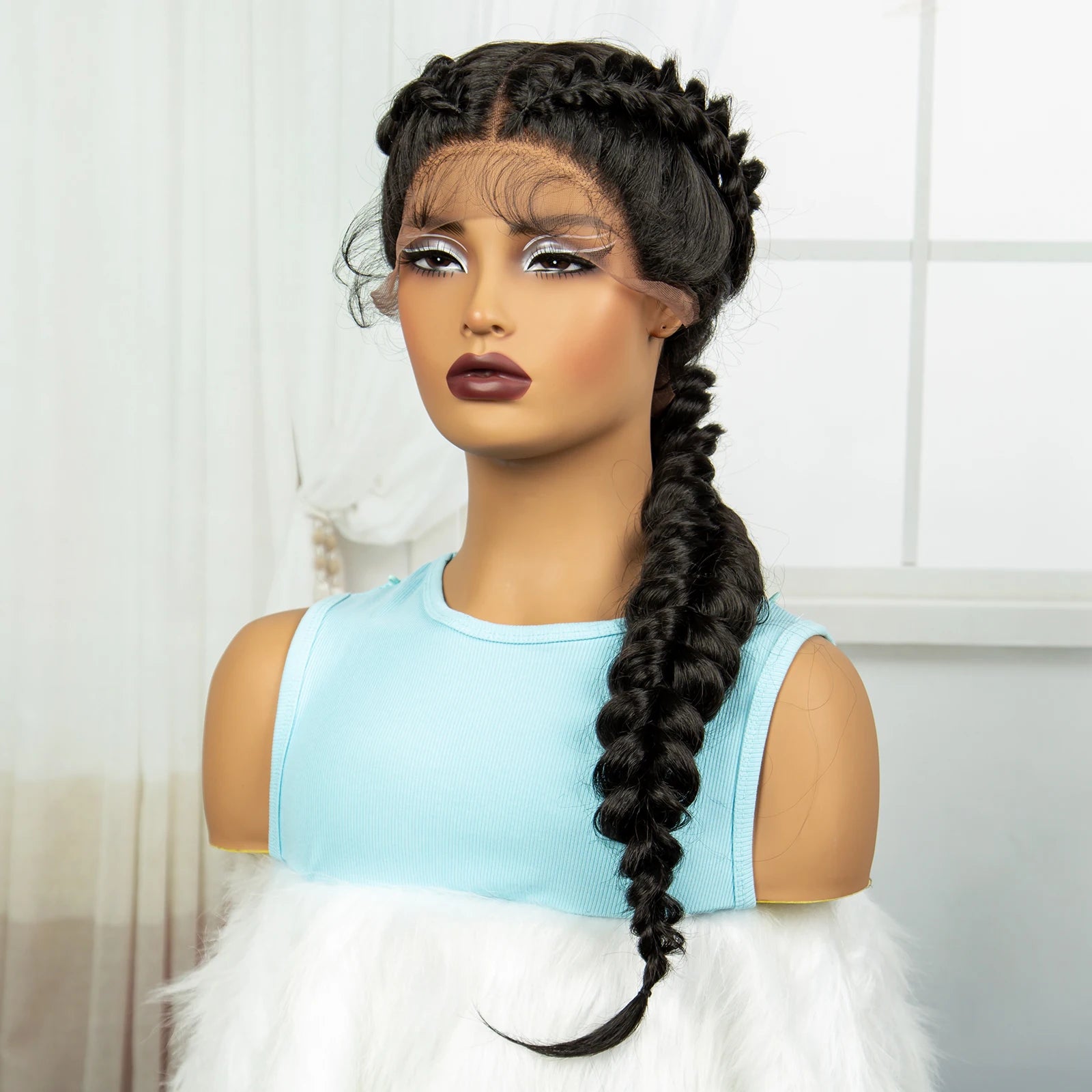 Twist Braided Wigs Synthetic Lace Front Handmade Knotelss Braided Lace Wigs Natural Braidis Wigs with Baby Hair for Black Women