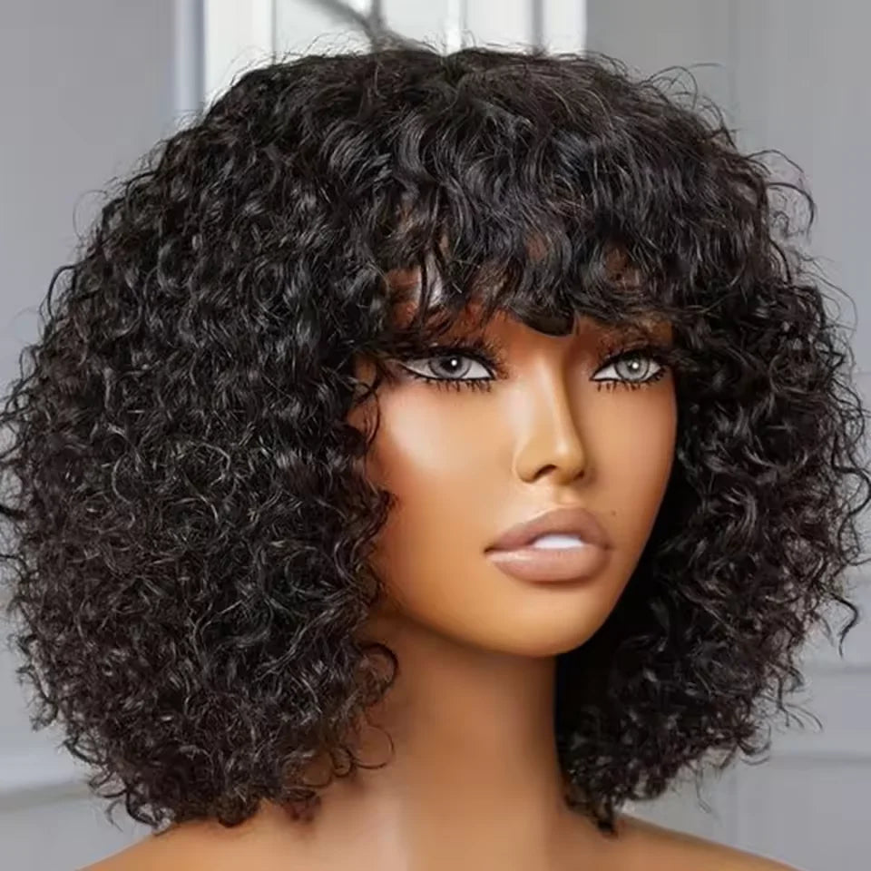 Jerry Curly Short Pixie Bob Cut Human Hair Wigs With Bangs For Women Wear To Go Peruvian Highlight Honey Water Wave Wigs Secondary image