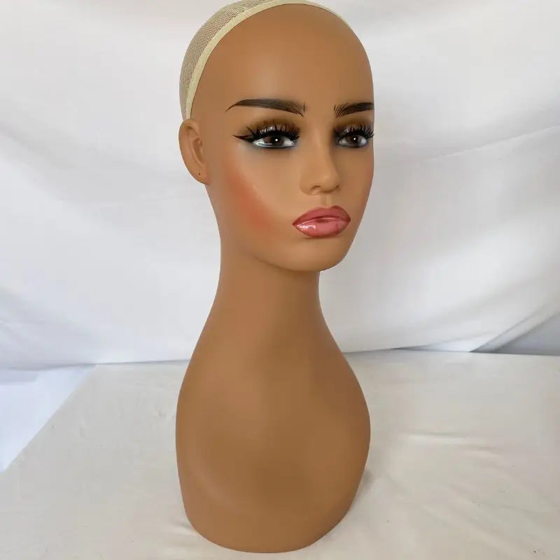 Pwigs Female Dark Brown Makeup Mannequin Head Wig Mannequin Heads Display Piercable with T-pin In without Shoulder