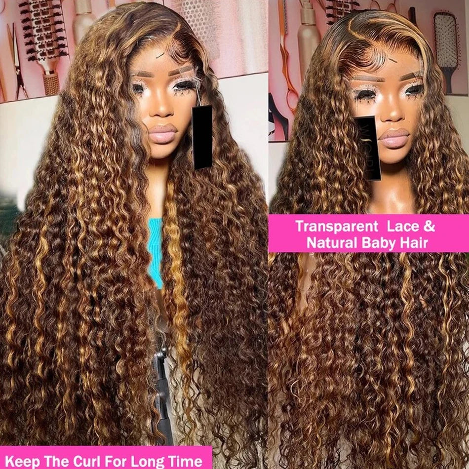 Highlight Wig Human Hair Ombre Hd Lace Wig 13x6 Deep Curly Lace Frontal Human Hair Wig Brazilian 13x4 Water Wave Wigs For Women
