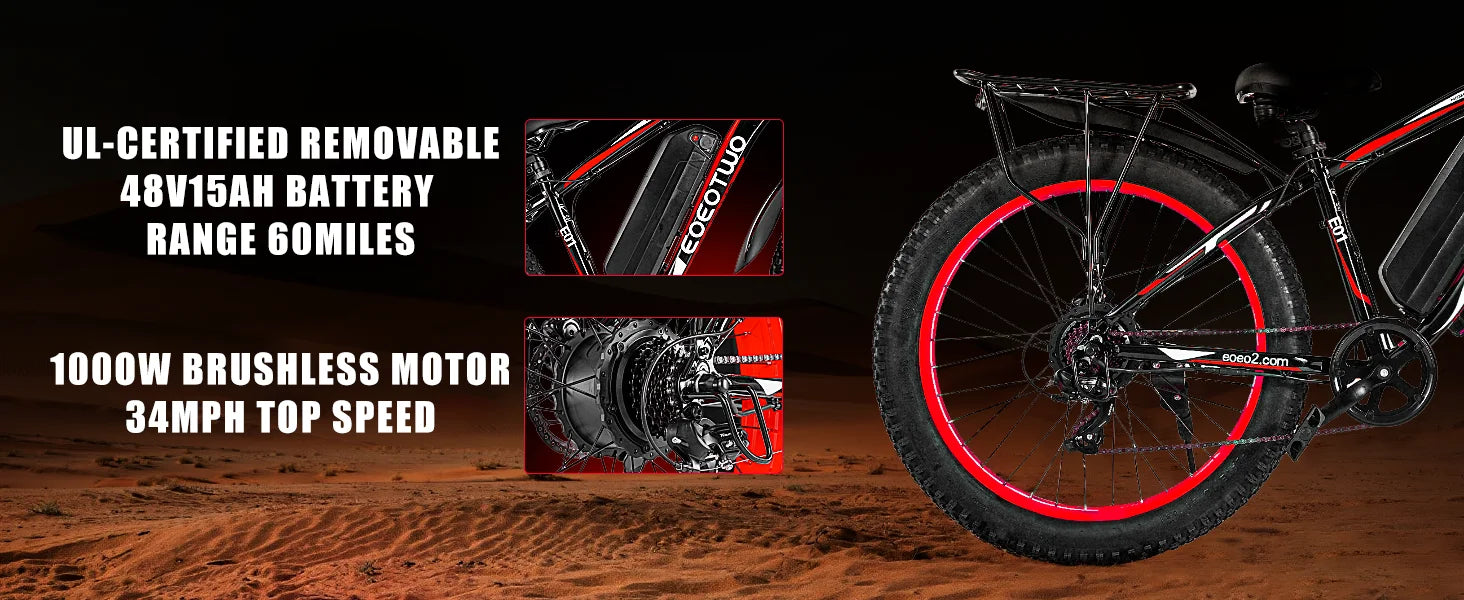 EOEOTWO 1500W Fat Tire Electric Bike for Adults 26"x4.0 All Terrain Ebike 34MPH Fast Mountain E-Bike 48V Long Range Snow Beach Bicycle