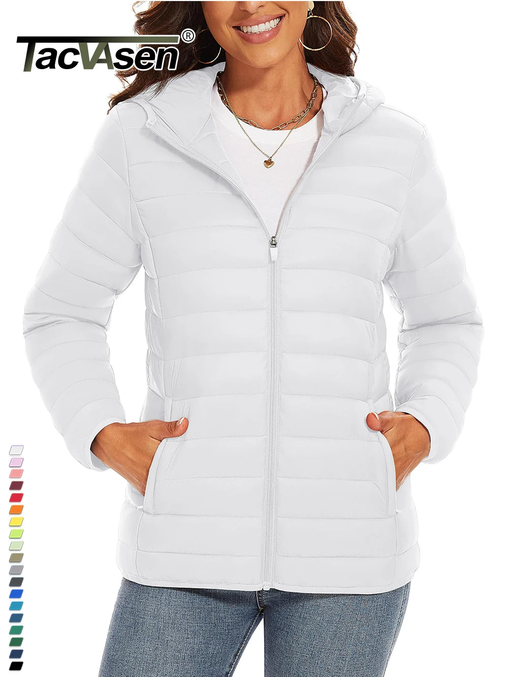 TACVASEN Full Zip Up Hooded Puffer Jacket Womens Winter Quilted Warm Coats Casual Windbreaker Padded Lightweight Outdoor Outwear Secondary image