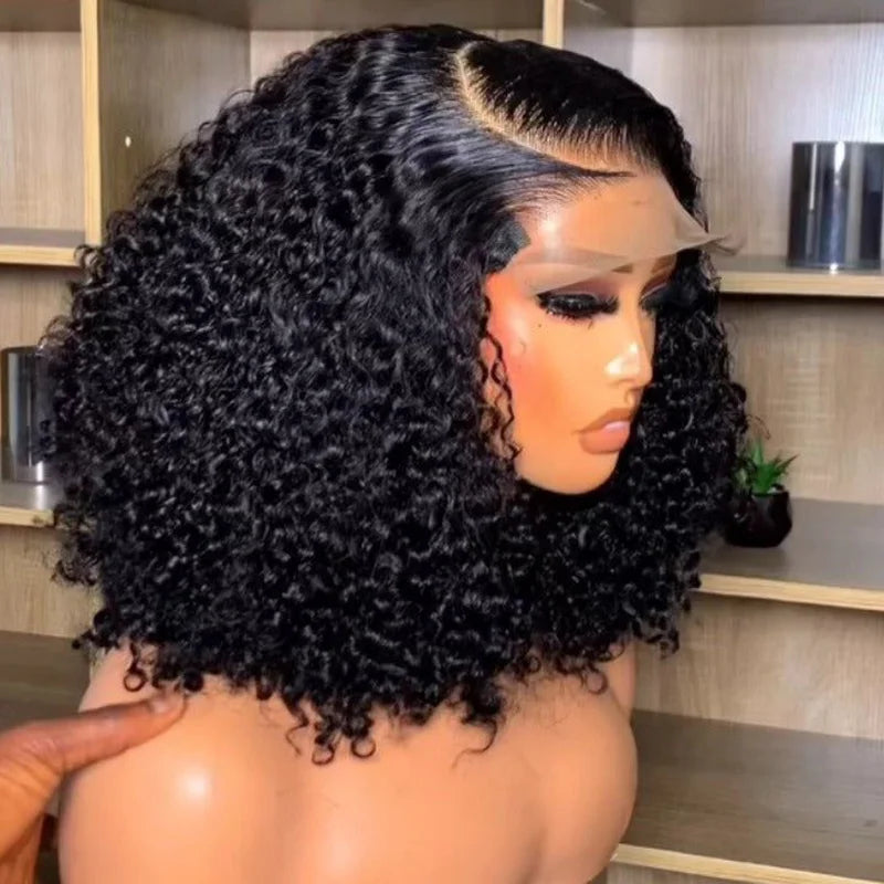 200% Density Curly Short Bob Wig Deep Wave Human Hair Bob Wigs 13x4 Lace Frontal  4x4 Lace Closure Wig Deep Curly Short Bob Wigs Main image