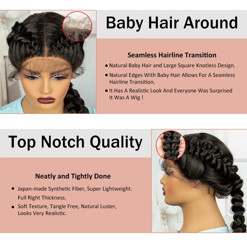 Twist Braided Wigs Synthetic Lace Front Handmade Knotelss Braided Lace Wigs Natural Braidis Wigs with Baby Hair for Black Women