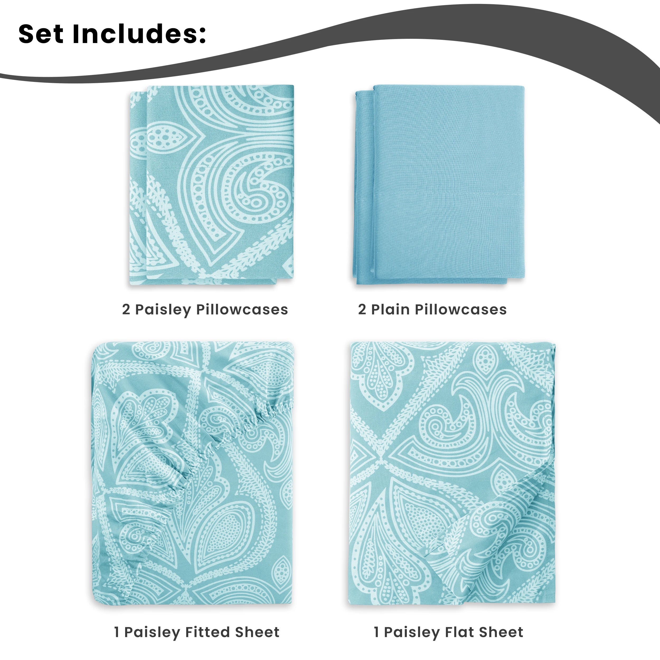 Lux Decor 6Pc Paisley Sheet Set – Soft Microfiber, Wrinkle-Free, Luxurious Printed Bed Sheets Secondary image