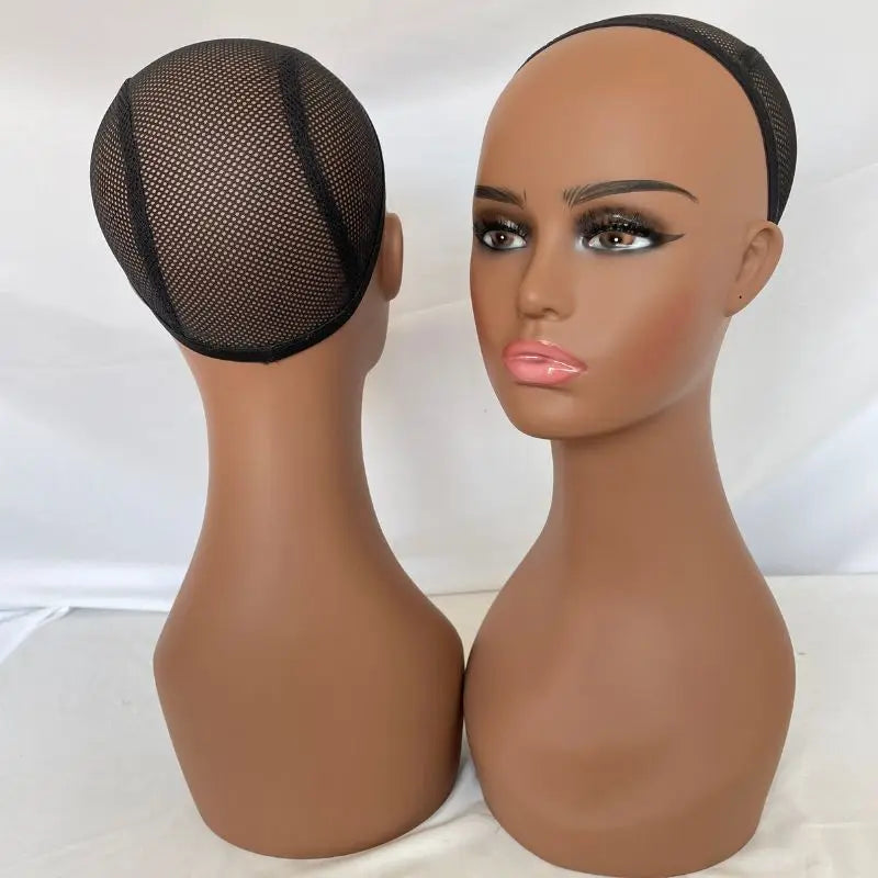 Pwigs Female Dark Brown Makeup Mannequin Head Wig Mannequin Heads Display Piercable with T-pin In without Shoulder
