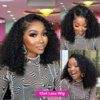Brazilian 100% Human Deep Curly Bob Hair Wigs Natural Black Color Deep Wave HD Lace Front Part 13x4 Transparent Lace Wigs