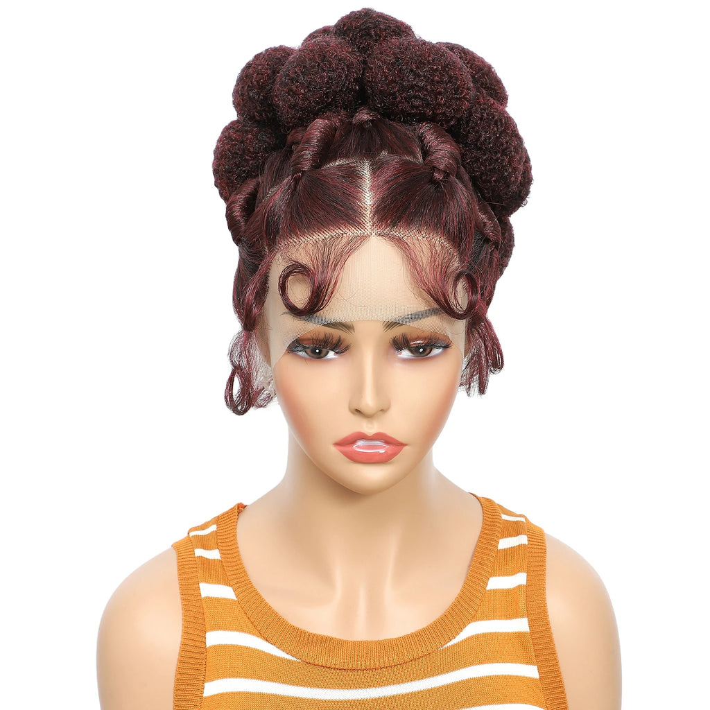 Synthetic Bantu Braided Wigs 11 Inches Full Lace Braided Wig with Baby Hair Afro Short Wigs Knotless Box Braids Wigs for Women