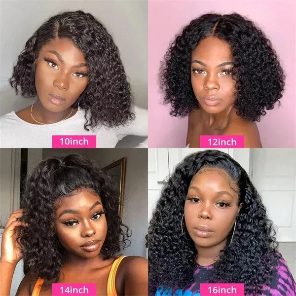 100% Human Hair Deep Curly Bob Wigs Virgin Human Hair 13x4 Lace Frontal Wigs Deep Wave Human Hair 4x4 Lace Wigs Natural Black Color Curly Short Hair Wigs For Women