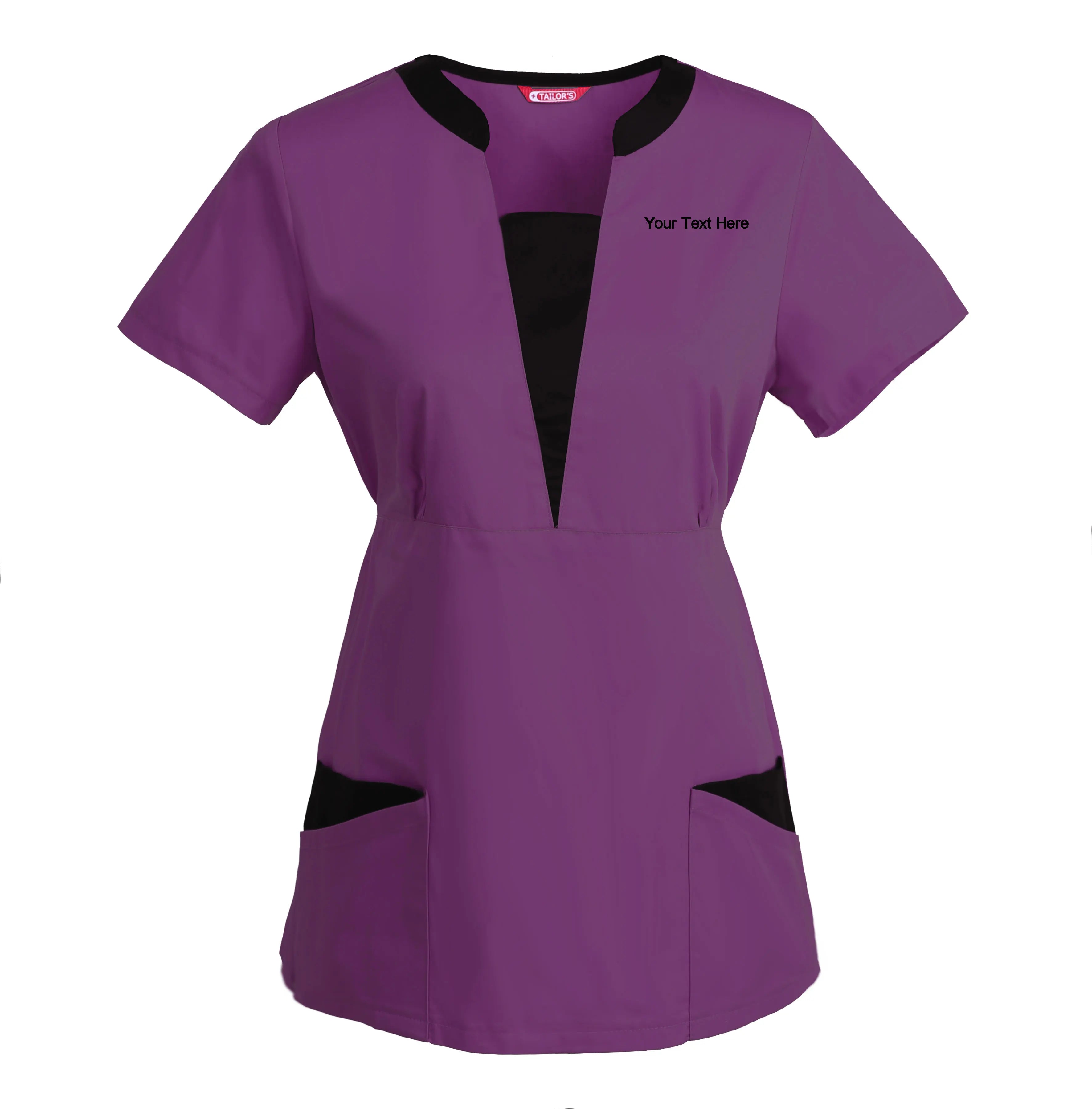 Women's Embroidered Scrub Top Nursing Uniform Blouse Short Sleeve Working Top with Pockets Personalized with your Text Main image