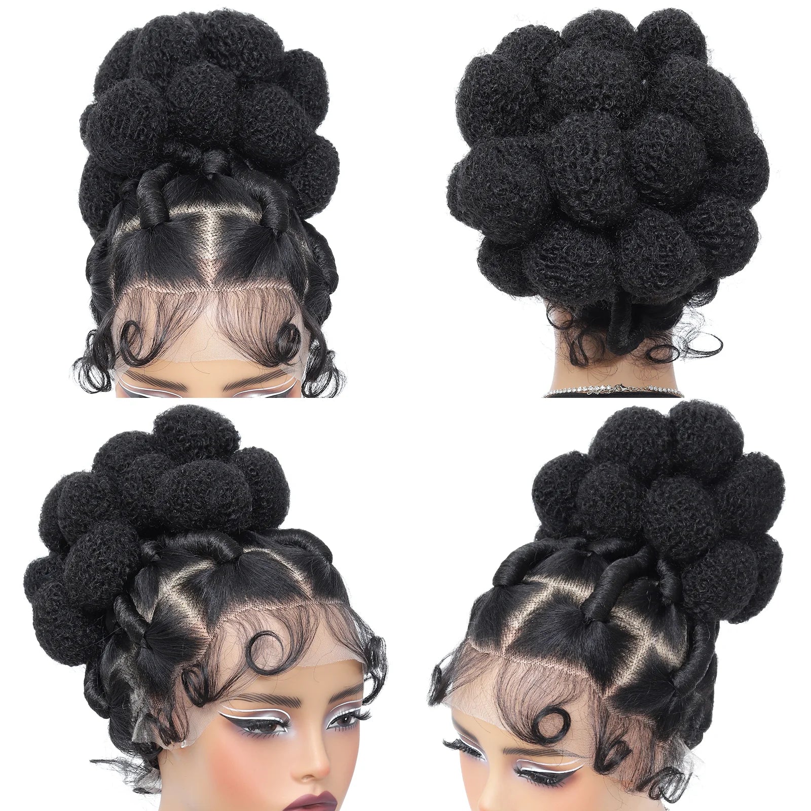 Synthetic Bantu Braided Wigs 11 Inches Full Lace Braided Wig with Baby Hair Afro Short Wigs Knotless Box Braids Wigs for Women