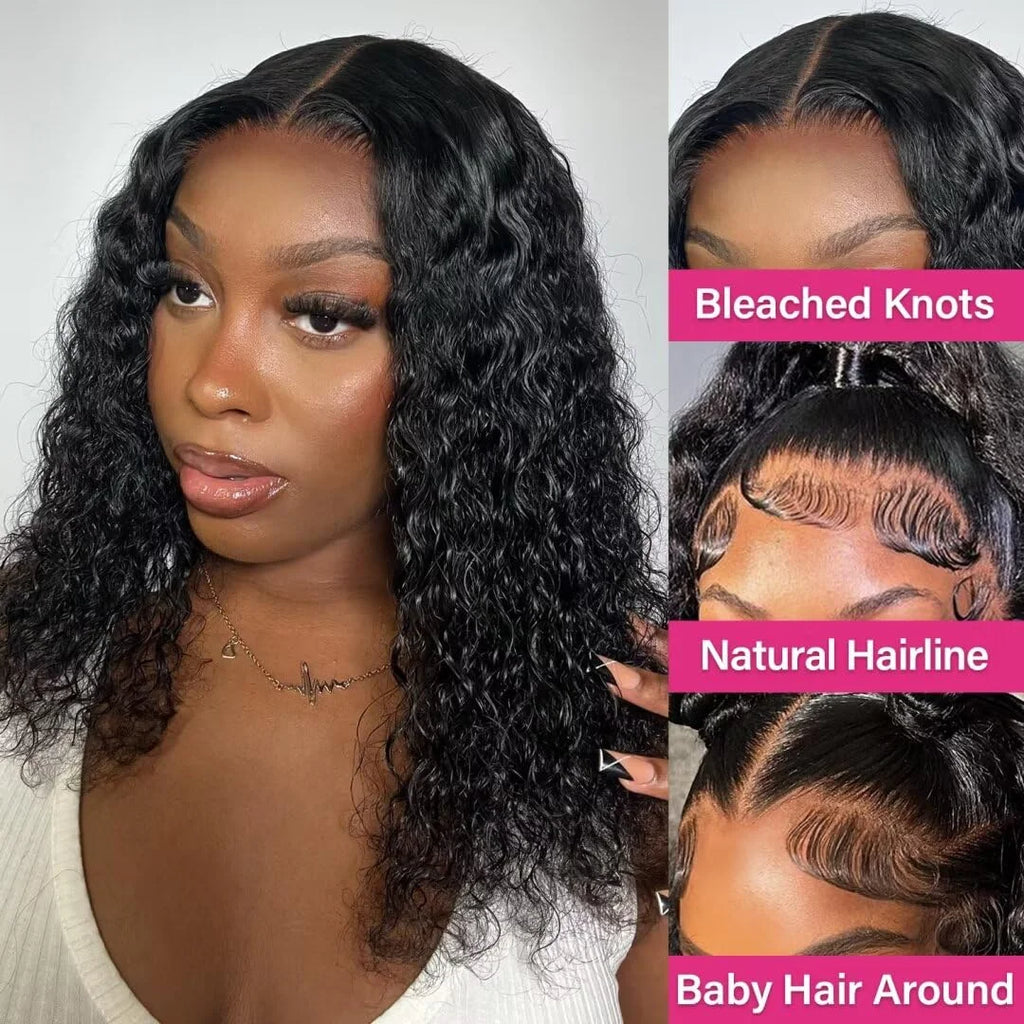 100% Human Hair Deep Curly Bob Wigs Virgin Human Hair 13x4 Lace Frontal Wigs Deep Wave Human Hair 4x4 Lace Wigs Natural Black Color Curly Short Hair Wigs For Women