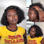 Brazilian 100% Human Deep Curly Bob Hair Wigs Natural Black Color Deep Wave HD Lace Front Part 13x4 Transparent Lace Wigs