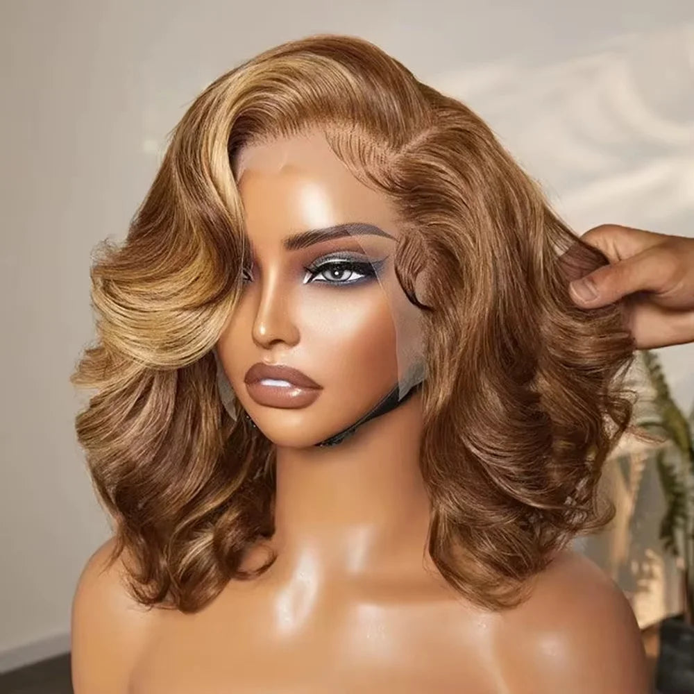 Highlight Body Wave Bob Wig Human Hair 13X4 Lace Front Human Hair Wigs For Women Honey Blonde HD Transparent Lace Frontal Wig Main image