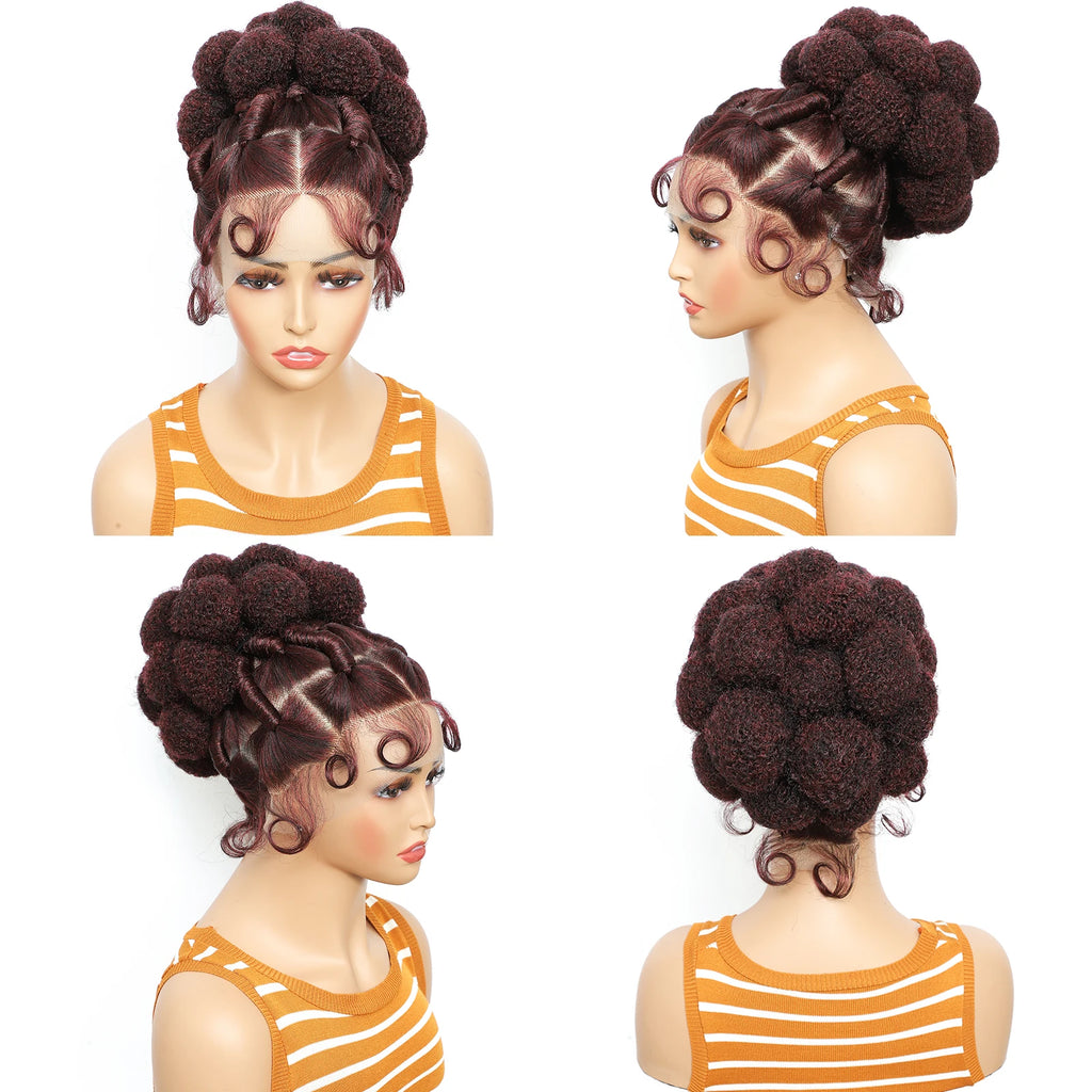 Synthetic Bantu Braided Wigs 11 Inches Full Lace Braided Wig with Baby Hair Afro Short Wigs Knotless Box Braids Wigs for Women