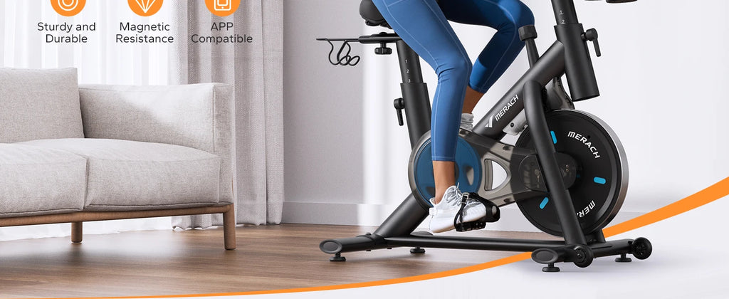 MERACH Exercise Bike Brake Pad/Magnetic Stationary Bike with Exclusive App Low Noise Indoor Cycling Bike with Fitness Courses