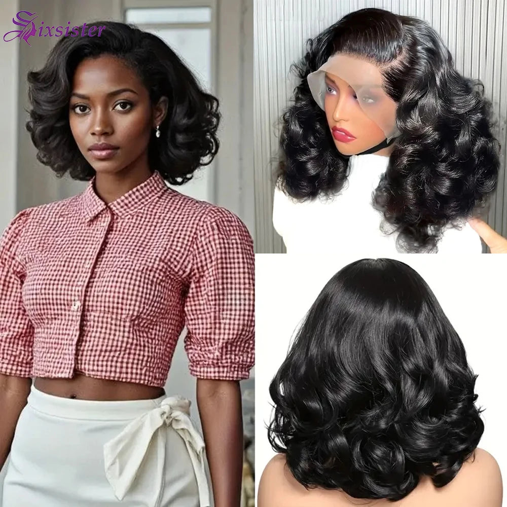 230% Density Body Wave Short Bob Wigs Human Hair 13x4 Transparent Lace Frontal Human Hair Wig 4x4 Lace Closure Bob Wig For Women Main image