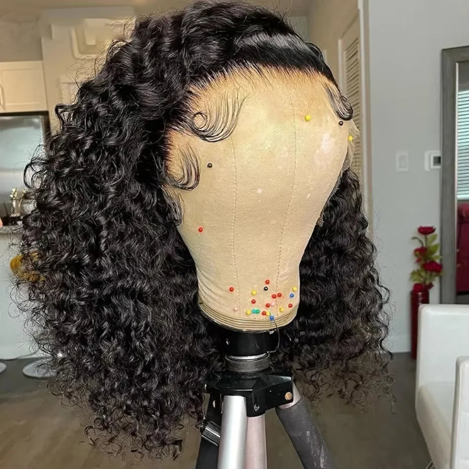 100% Human Hair Deep Curly Bob Wigs Virgin Human Hair 13x4 Lace Frontal Wigs Deep Wave Human Hair 4x4 Lace Wigs Natural Black Color Curly Short Hair Wigs For Women