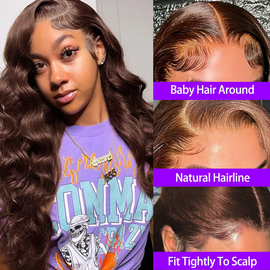 Body Wave Chocolate Brown Lace Front Wigs Human Hair Pre Plucked Brazilian Brown Virgin Hair Glueless HD Frontal Wig For Women