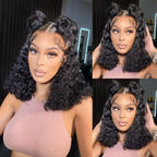 100% Human Hair Deep Curly Bob Wigs Virgin Human Hair 13x4 Lace Frontal Wigs Deep Wave Human Hair 4x4 Lace Wigs Natural Black Color Curly Short Hair Wigs For Women