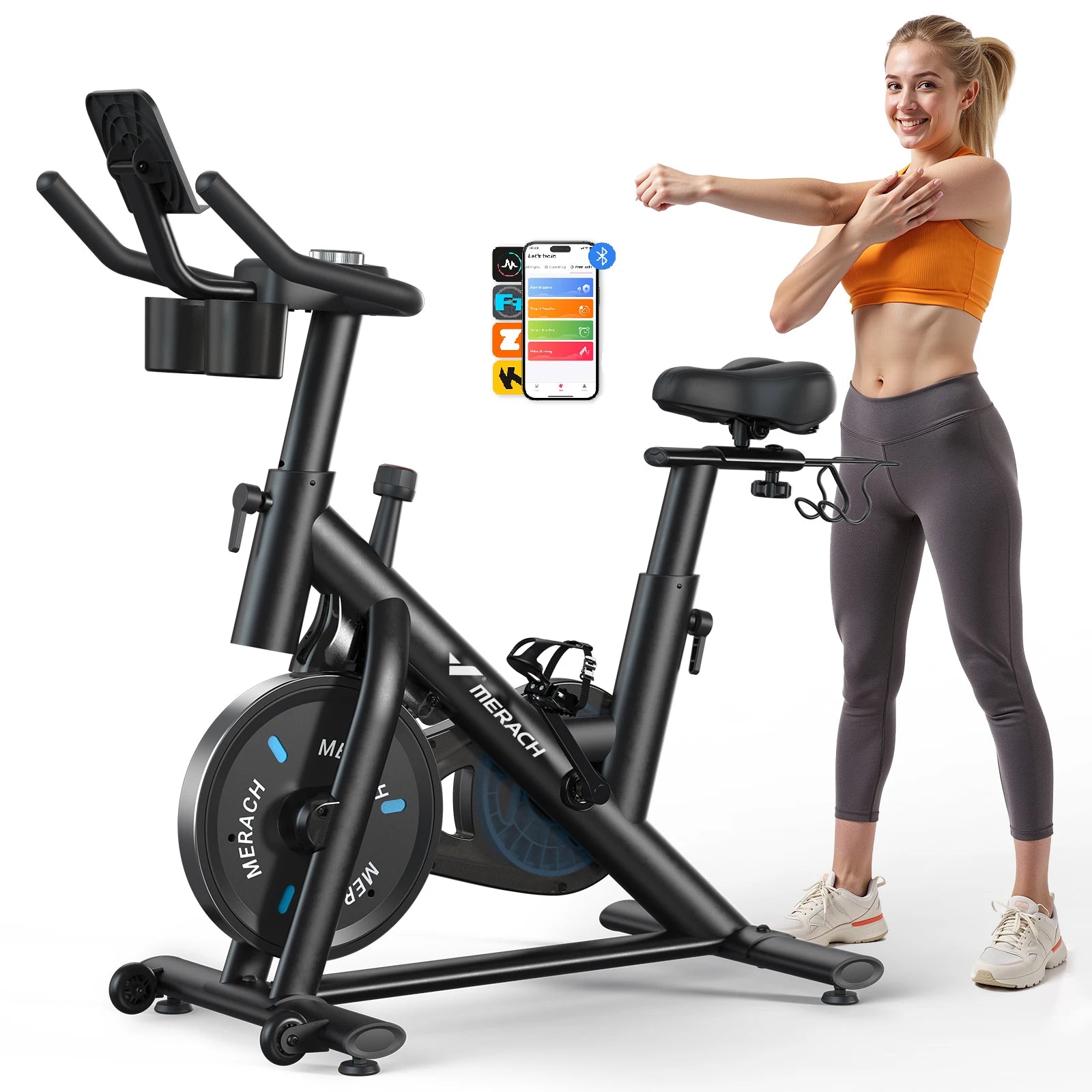 MERACH Exercise Bike Brake Pad/Magnetic Stationary Bike with Exclusive App Low Noise Indoor Cycling Bike with Fitness Courses Main image