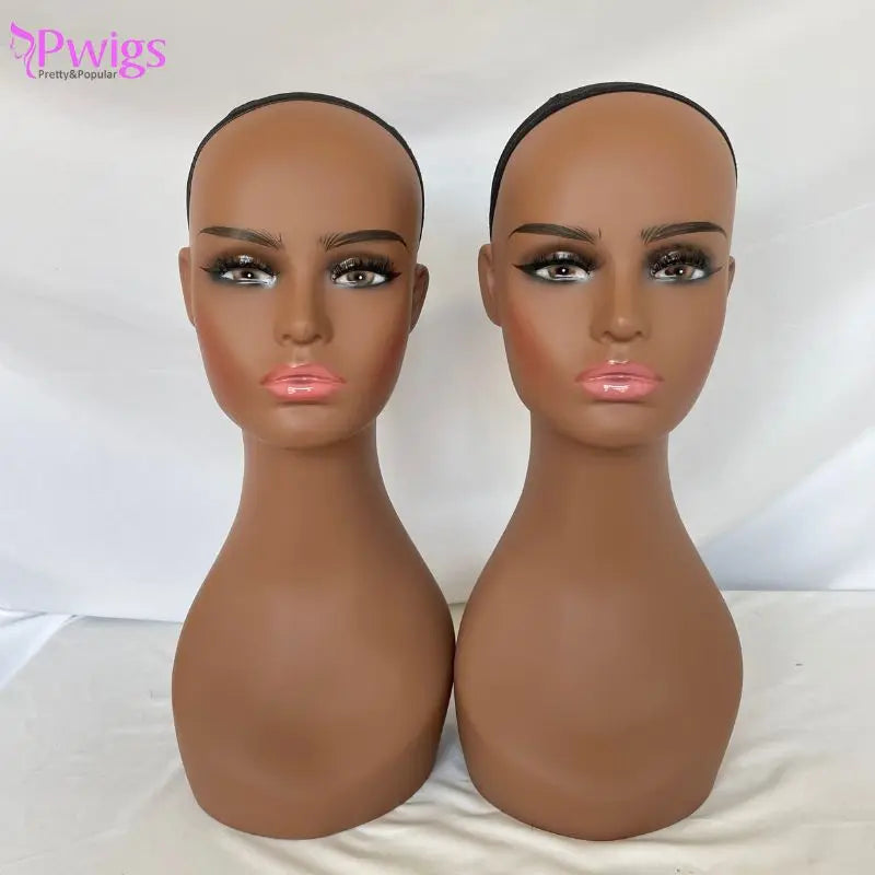 Pwigs Female Dark Brown Makeup Mannequin Head Wig Mannequin Heads Display Piercable with T-pin In without Shoulder
