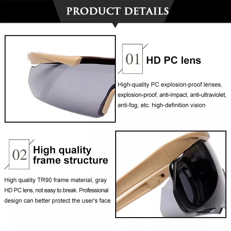JSJM New Style Tactical Goggles CS Airsoft Windproof Shooting Glasses HD 3 Lens Motocross Motorcycle Mountaineering Safe Glasses
