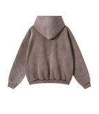 BROWN DISTRESSED ZIP HOODIE