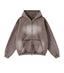 BROWN DISTRESSED ZIP HOODIE