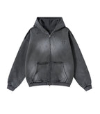 CHARCOAL DISTRESSED ZIP HOODIE