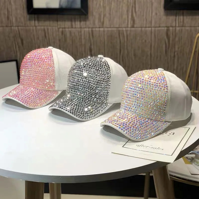 Women's Studded Rhinestone Baseball Cap Adjustable  Sparkle Bling Sun Hat Secondary image