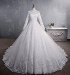 Muslim Wedding Dress 2026 Elegant High Neck With Train Princess Bride Dress Luxury Lace Embroidery Wedding Gown Vestido De Noiva