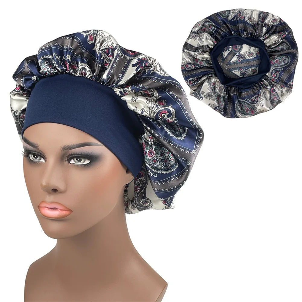 Large Size Satin Bonnet Paisley Print Bonnets for Women Beanies Women Hat Sleep Night Cap Designer Bonnets Long Braid Hat