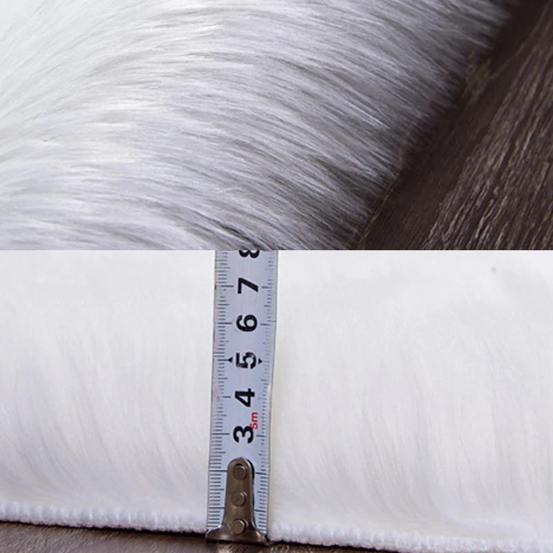 Luxury Imitation Fur Cushion Plush Sofa Carpet Faux Fur Sheepskin Rug Balcony Bay Window Mat Kid's Bedroom Fluffy Blanket White