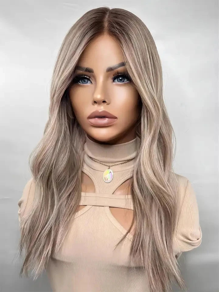 Ash Blonde Highlight European Human Hair Lace Frontal Wig Cuticle Aligned Remy Hair 13x4 Small Cap Body Loose Wave Secondary image
