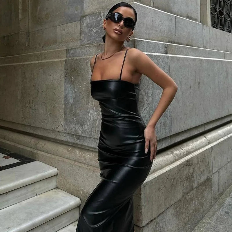 Dropship Agent Boutique Popular Pu Leather Sexy Fashion Backless Maxi Women's Dresses