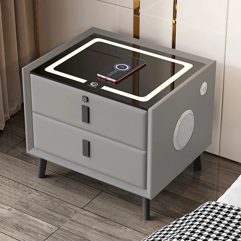 Modern Simple Luxury Smart Bedside Table New Solid Wood Multi-Functional Wireless Charging Accessible Internet Bedroom Furniture