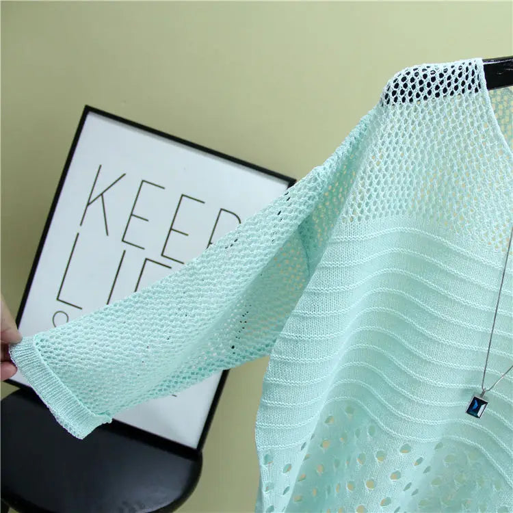 Spring and Summer New Ice Silk Knitted Vest Top Hollow Out Thin Bottoming Sling Streetwear Womens Clothing White Shirt 13686