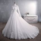 Muslim Wedding Dress 2026 Elegant High Neck With Train Princess Bride Dress Luxury Lace Embroidery Wedding Gown Vestido De Noiva