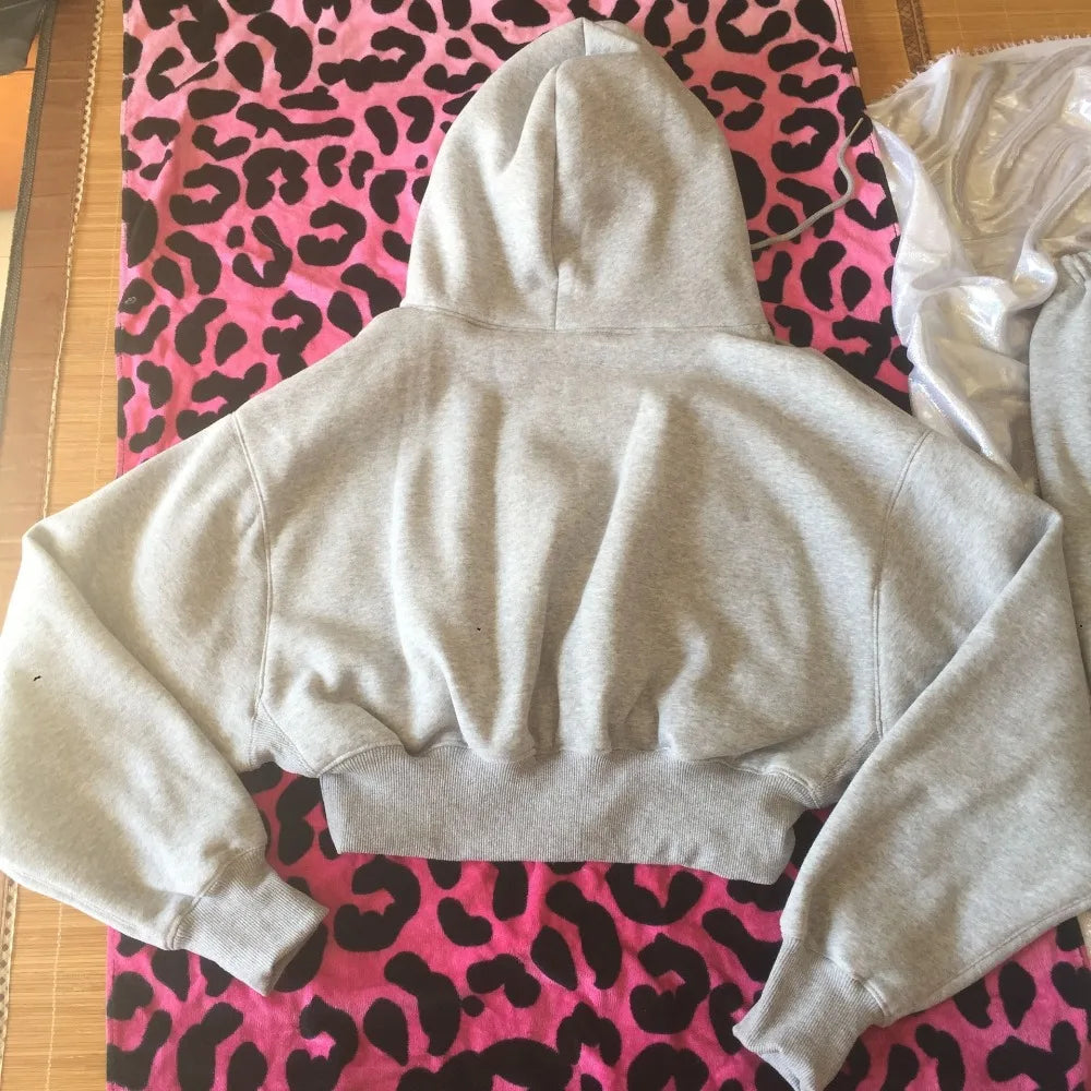 Wholesale Fleece Hoodie with Jogger Pant Sweat Suit Fall Winter 2 Piece Set Tracksuit Women Sports Outfit Two Piece Solid Casual