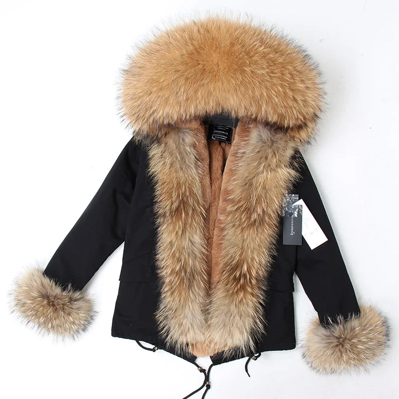 MAOMAOKONG 2025 & 2026 Real Fur Coat New Fashion Fox Fur Collar Winter Women's clothing Removable Lining Thickened Jacket Short Parka